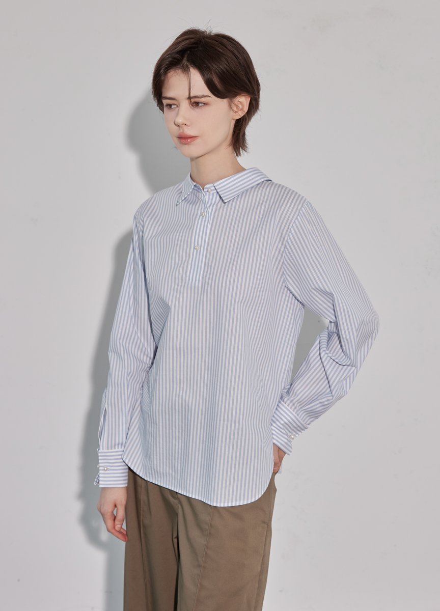 直紋珍珠釦2WAY襯衫