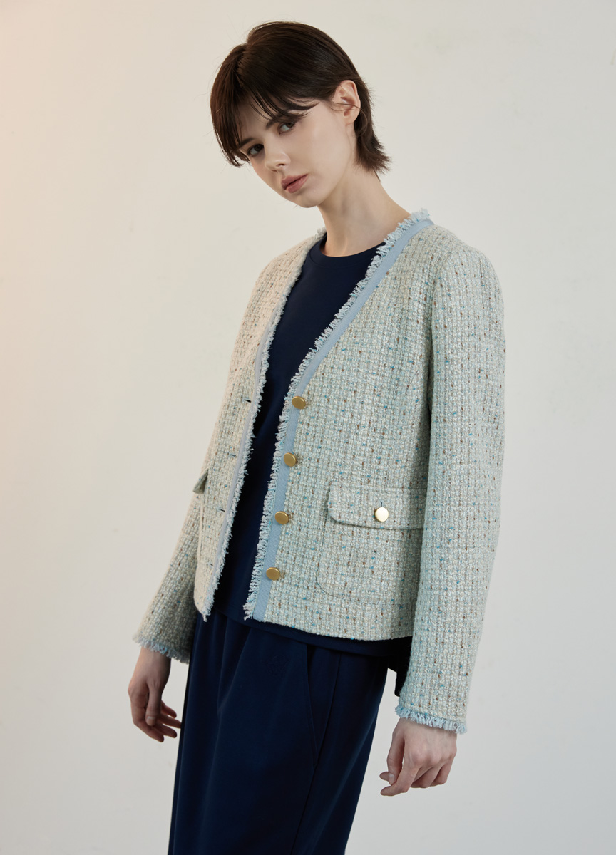 香奈兒花呢V領外套