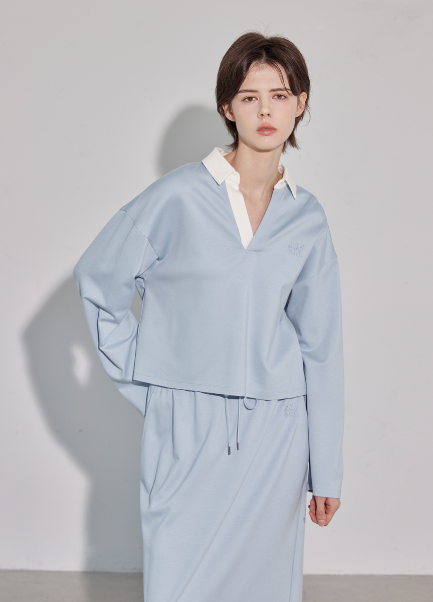 柔挺POLO領刺繡棉衫