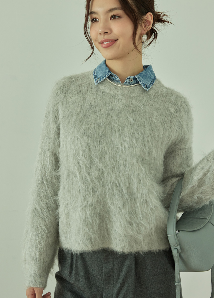羊駝絨感圓領針織上衣