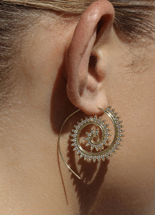 漩渦造型鑲鑽耳環-金