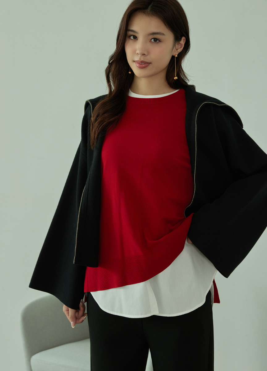 喀什米爾混紡針織拉鍊外套