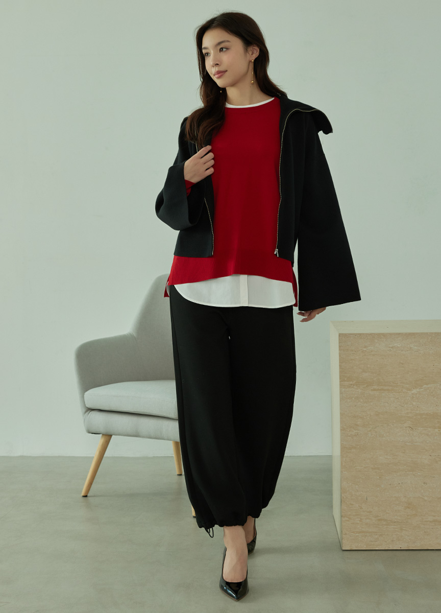 喀什米爾混紡針織拉鍊外套